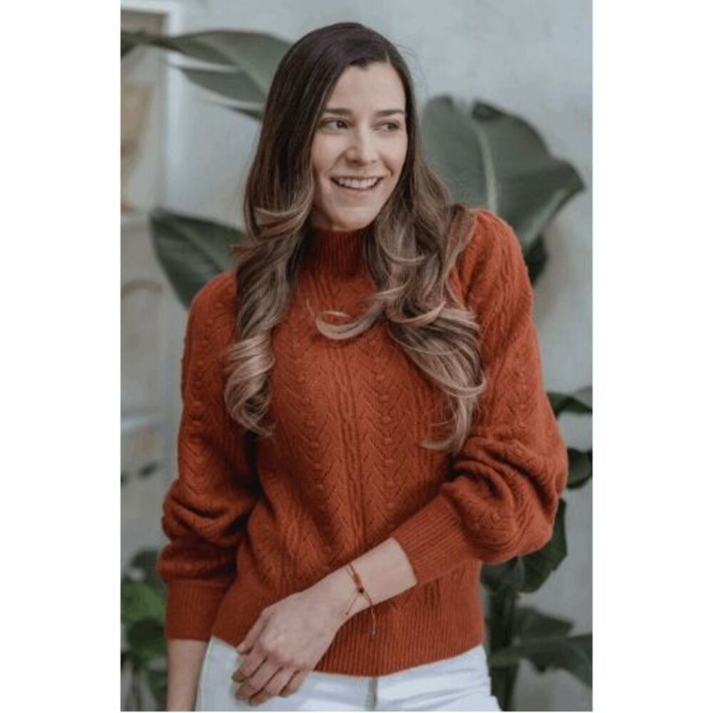 Lucy Paris Cable Knit Mock Neck Sweater Rust NWT Medium